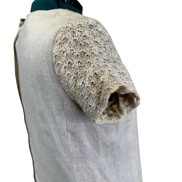 1960s Cream Linen Blend Shift Dress w Crochet Yoke – Mr. Jack Dallas – Size 16 - Picture 8 of 16